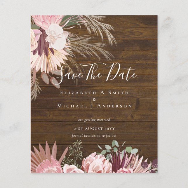 BUDGET PHOTO SAVE DATES - Pampas Grass Burgundy Flyer (Front)