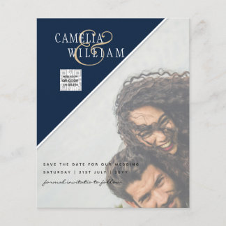Budget Photo Save the Date BLUE QR Code RSVP Flyer