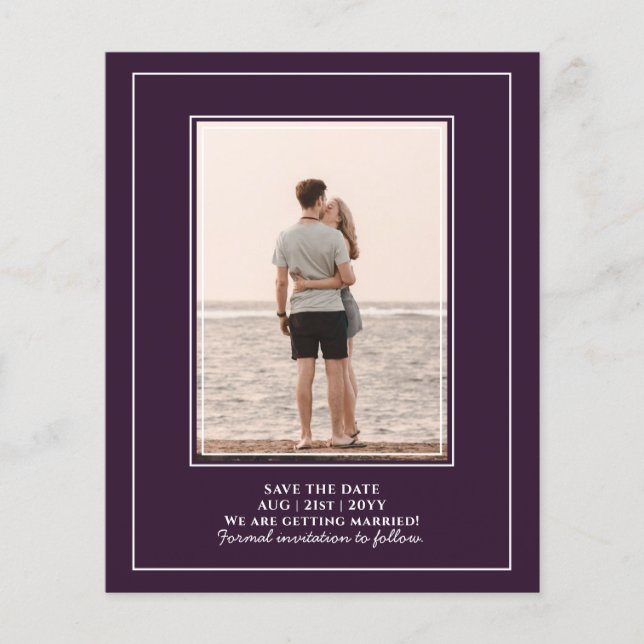 BUDGET Photo Save the Date Plum Purple Wedding Flyer (Front)