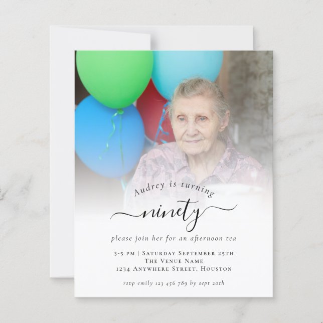Budget Photo Script 90th Birthday Party Invitation (Front)