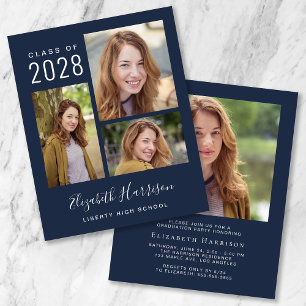 Budget Photo Script Blue Graduation Party Invite