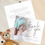 Budget Photo Script Thank You Birth Announcement<br><div class="desc">A value for money BUDGET alternative on a smaller size 4.5 x 5.6” semi-gloss 110lbs weight, which is of similar thickness to a postcard (however is not suitable to use as a postcard.). PLEASE NOTE there is ONE invite per sheet. Budget Photo Script Thank You Birth Announcement. Send the joyful...</div>