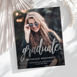 Budget Photo Silver Script Graduation Announcement