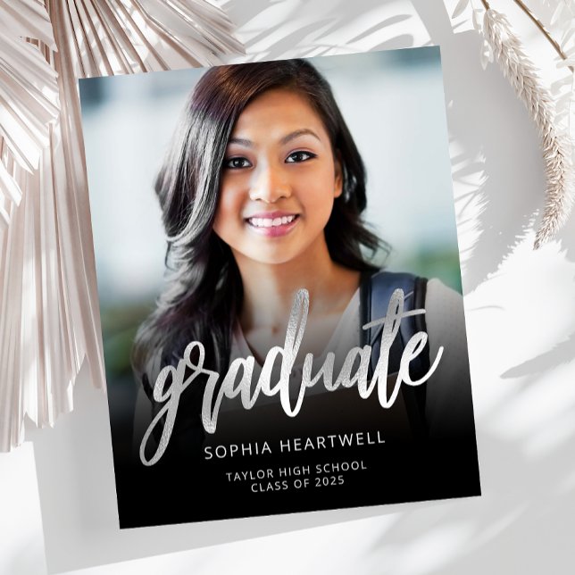 Budget Photo Silver Script Graduation Announcement (Creator Uploaded)