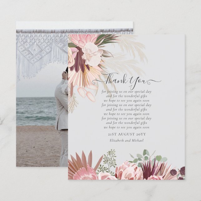BUDGET Photo Thank You Card Pampas Grass Wedding (Front/Back)