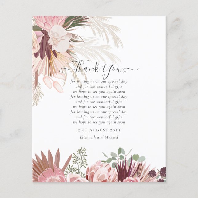 BUDGET Photo Thank You Card Pampas Grass Wedding (Front)