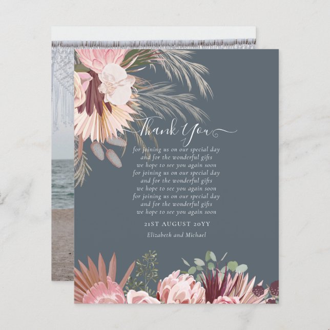 BUDGET Photo Thank You Card Pampas Grass Wedding (Front/Back)