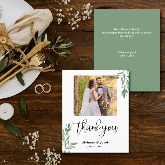 Budget Photo Wedding Green Foliage Thank you Cards (Creator Uploaded)