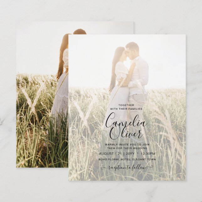 Budget Photo Wedding Invitation Classic White GOLD (Front/Back)