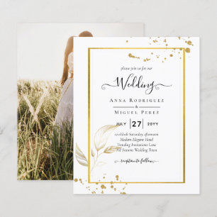 Budget Photo Wedding Invitation Classic White GOLD