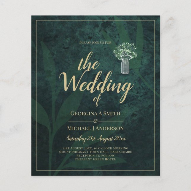 BUDGET Photo Wedding Invitation Emerald GREEN Flyer (Front)