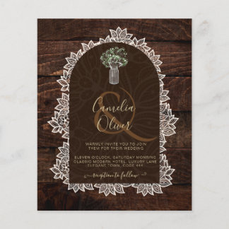 BUDGET Photo Wedding Invitation Rustic Wood Lace Flyer
