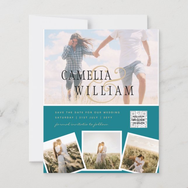 BUDGET Photo Wedding Invitation Save Date QR Code (Front)