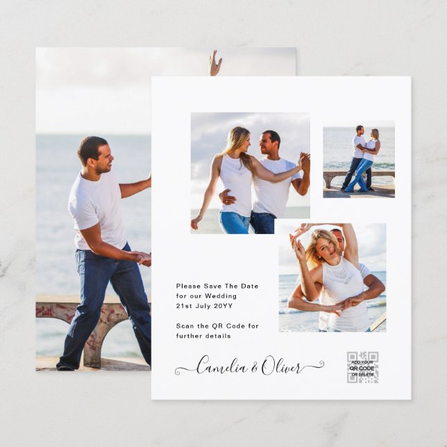 Budget Photo Wedding Invitation Save Date QR Code  (Front/Back)