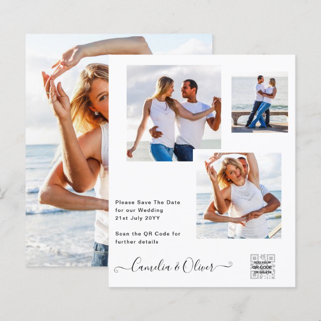 BUDGET Photo Wedding Invitation Save Date QR Code (Front/Back)