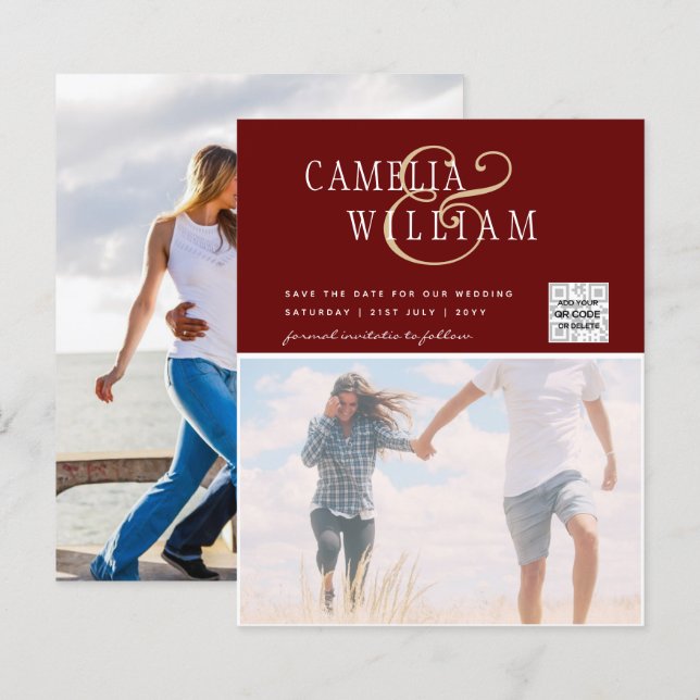 BUDGET Photo Wedding Invitation Save Date QR Code (Front/Back)