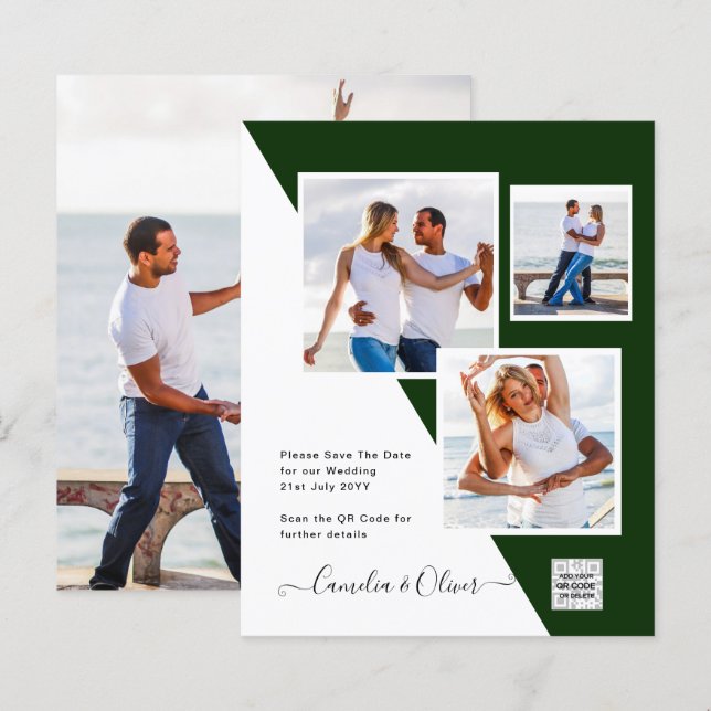 Budget Photo Wedding Invitation Save Date QR Code  (Front/Back)