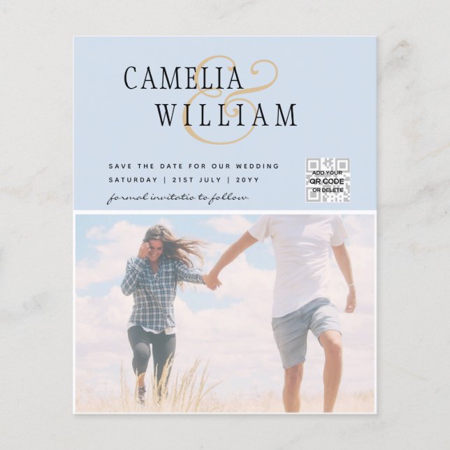 BUDGET Photo Wedding Invitation Save Date QR Code Flyer (Front)