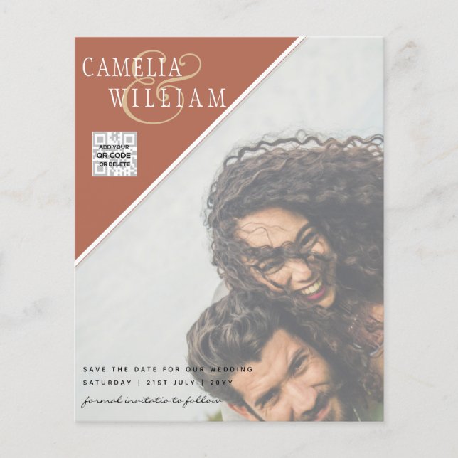 BUDGET Photo Wedding Invitation Save Date QR Code Flyer (Front)