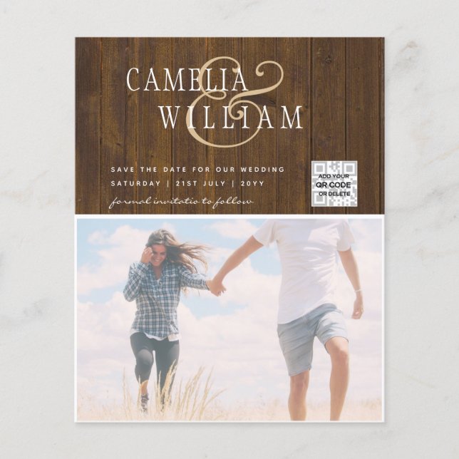BUDGET Photo Wedding Invitation Save Date QR Code Flyer (Front)