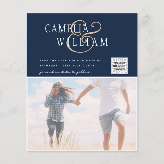 BUDGET Photo Wedding Invitation Save Date QR Code Flyer (Front)