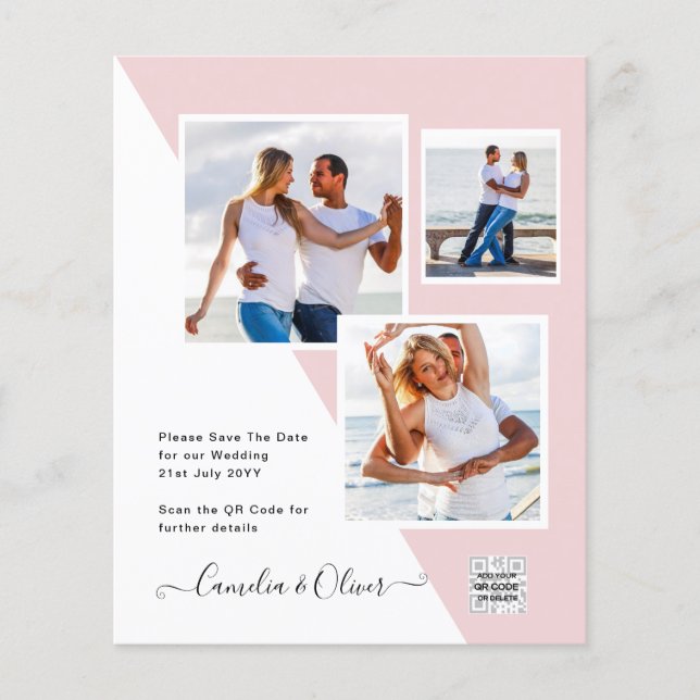 Budget Photo Wedding Invitation Save Date QR Code  Flyer (Front)
