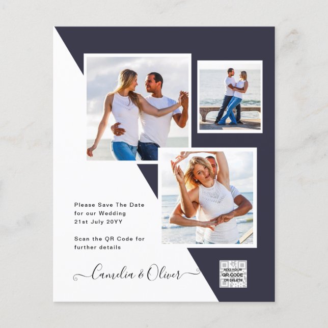 Budget Photo Wedding Invitation Save Date QR Code  Flyer (Front)