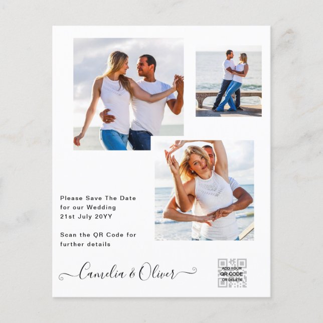 BUDGET Photo Wedding Invitation Save Date QR Code Flyer (Front)