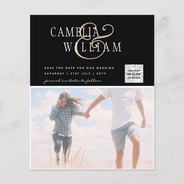 BUDGET Photo Wedding Invitation Save Date QR Code Flyer (Front)