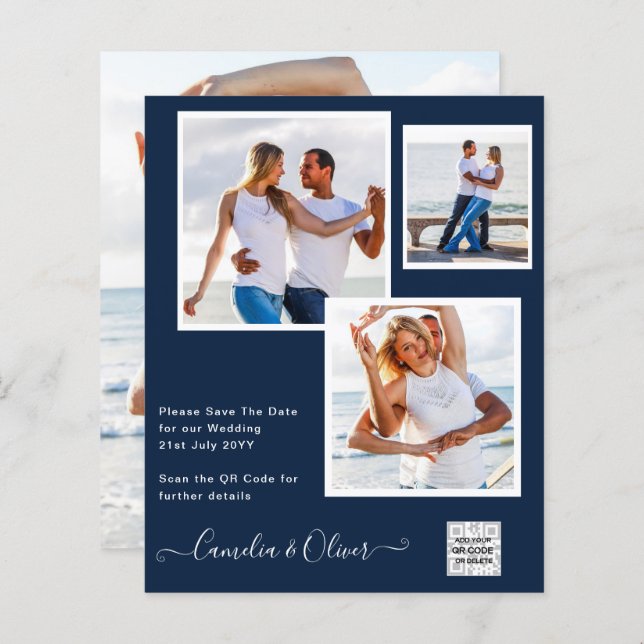 BUDGET PHOTO Wedding Invite QR CODE RSVP Blue (Front/Back)