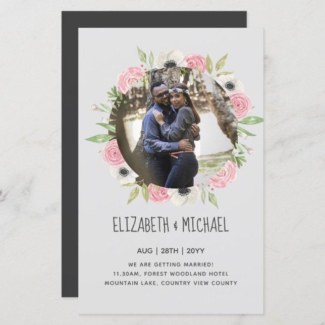 BUDGET PHOTO WEDDING INVITES - Floral Wreath (Front/Back)
