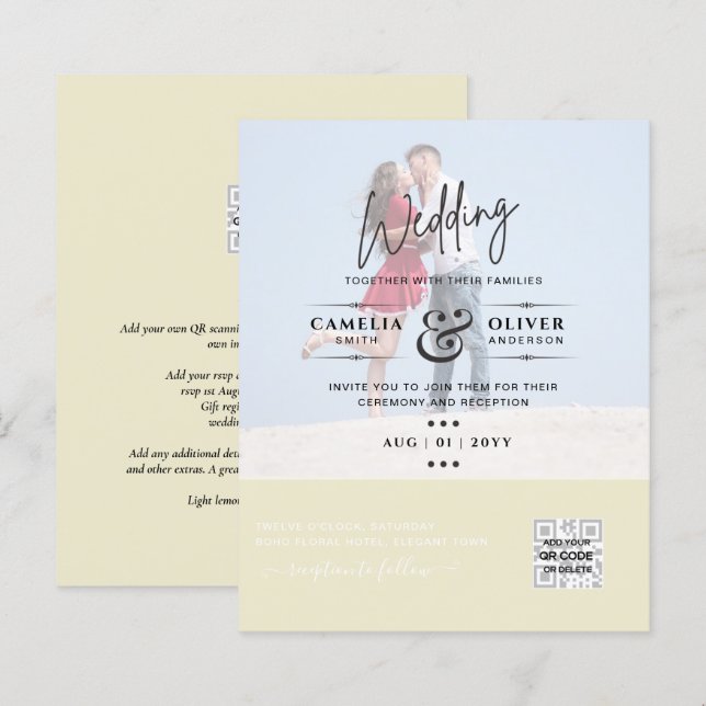 BUDGET PHOTO WEDDING QR SCANNING CODE INVITATIONS (Front/Back)