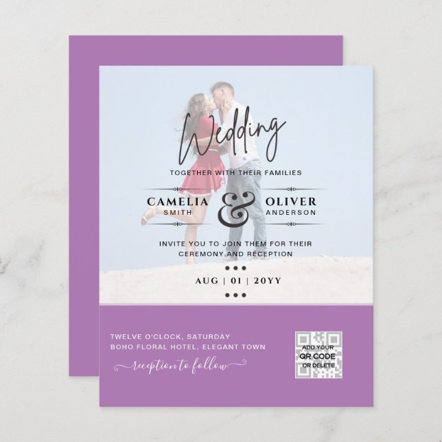 BUDGET PHOTO WEDDING QR SCANNING CODE INVITATIONS (Front/Back)
