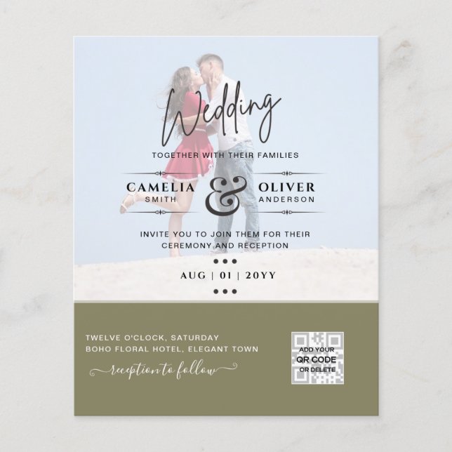 BUDGET PHOTO WEDDING QR SCANNING CODE INVITATIONS FLYER (Front)