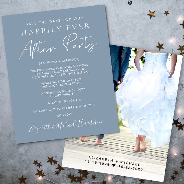 Budget Photo Wedding Reception Save The Date (A stylish save the date announcement for a reception to celebrate your elopement or private wedding)
