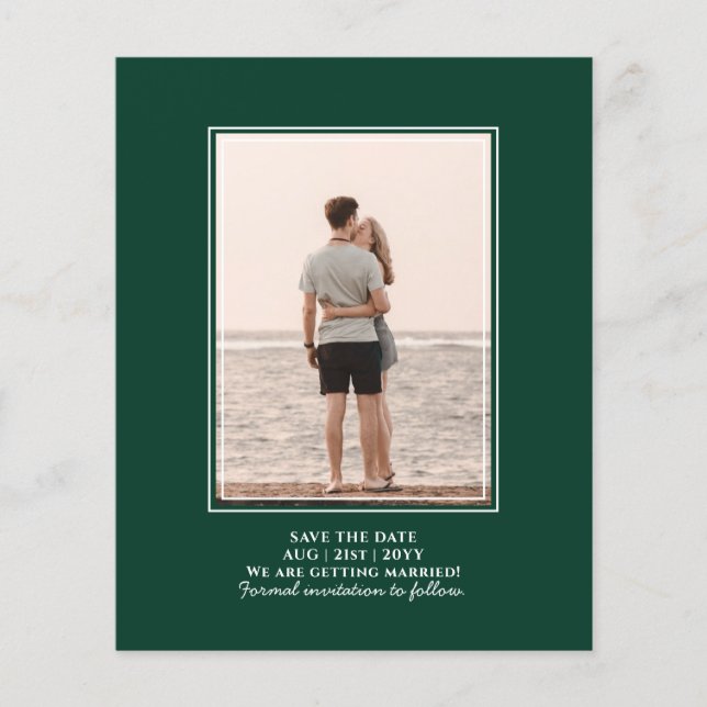 BUDGET Photo Wedding Save Date Emerald Green Flyer (Front)