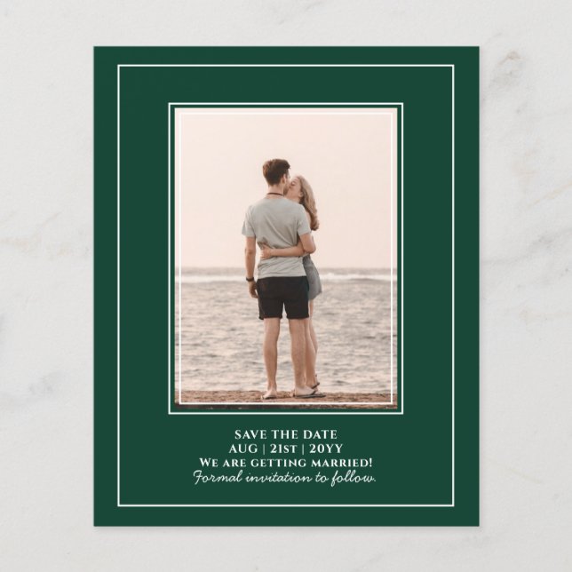 BUDGET Photo Wedding Save Date Emerald Green Flyer (Front)