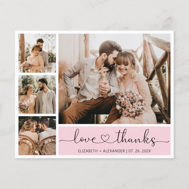 Budget Photo Wedding Thank You Heart Script Card (Front)
