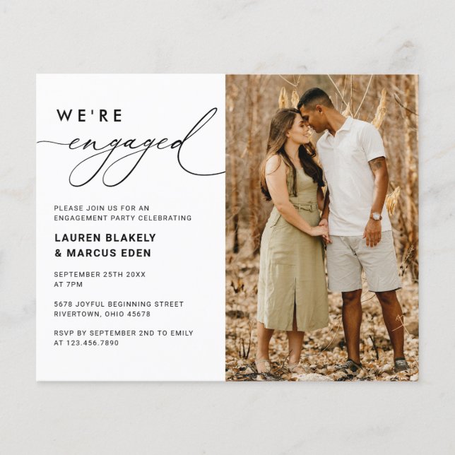 Budget Photo We're Engaged Engagement Invitation Flyer (Front)