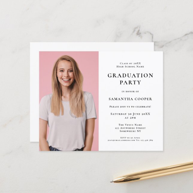 Budget photo White Graduation Party Invitation (Front/Back In Situ)