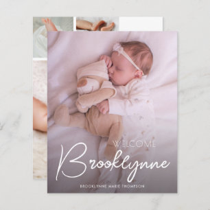 Budget Photo White Script Birth Announcement