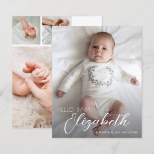 Budget Photo White Script Birth Announcement