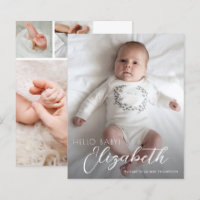 Budget Photo White Script Birth Announcement