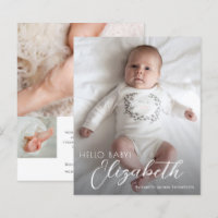 Budget Photo White Script Birth Announcement