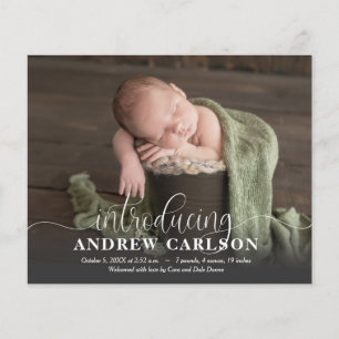Budget Photo White Script Birth Announcement