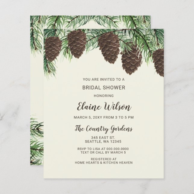 Budget Pine Cone Winter Bridal Shower Invitation (Front/Back)