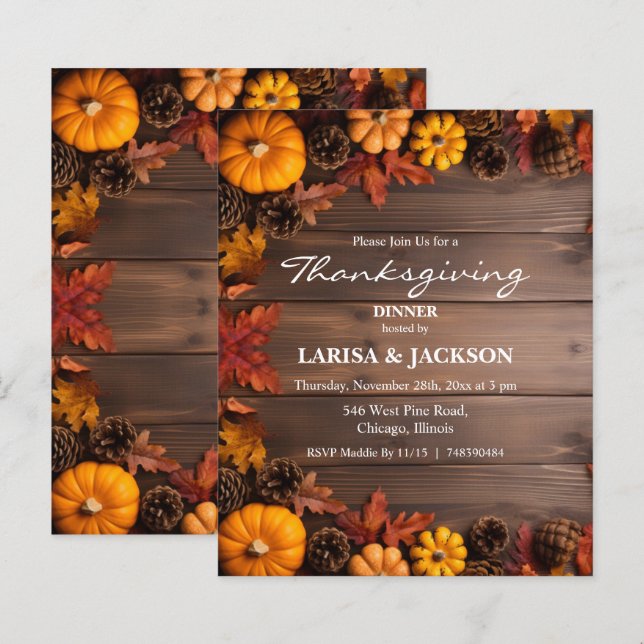 Budget Pine Cones Pumpkins Thanksgiving Invitation (Front/Back)