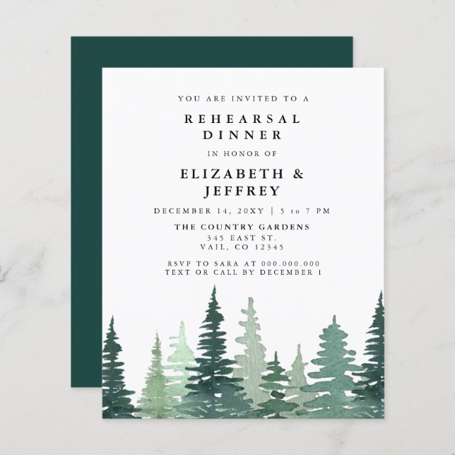 Budget Pine Forest Rehearsal Dinner Invitation (Front/Back)