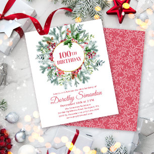 Budget Pine Holly Berry 100th Birthday Invitation