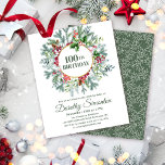 Budget Pine Holly Berry 100th Birthday Invitation<br><div class="desc">100th Birthday is surrounded by a beautiful and rustic, winter greenery wreath. Soft green pine branches radiate out from a round gold frame. Deep red berries are sprinkled around the gold frame. A deep green holly sprig is placed at the top of the gold frame to add visual interest. The...</div>